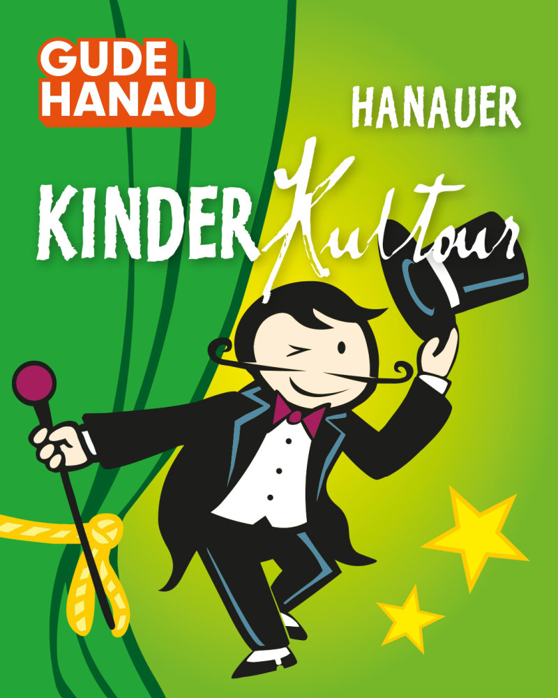 Figur mit Frack und Zylinder begrüßt zur Kinderkultour